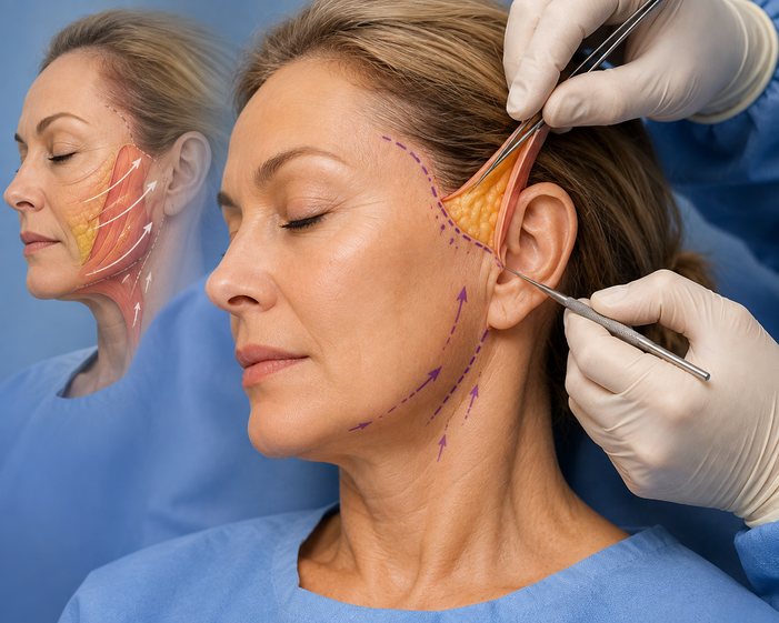 Surgeon consulting a patient about Mini Facelift